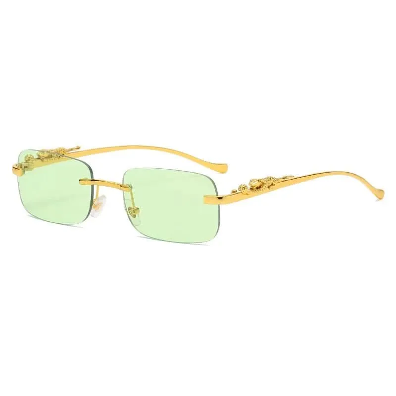 Skanto | Randlose Sonnenbrille mit Leopardenkopf-Design und UV400-Schutz