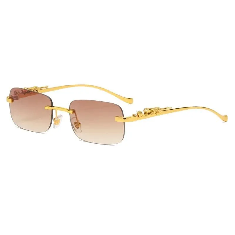 Skanto | Randlose Sonnenbrille mit Leopardenkopf-Design und UV400-Schutz