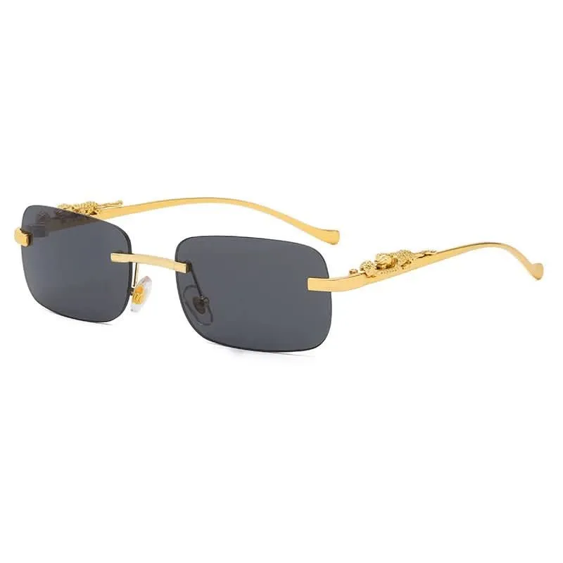 Skanto | Randlose Sonnenbrille mit Leopardenkopf-Design und UV400-Schutz