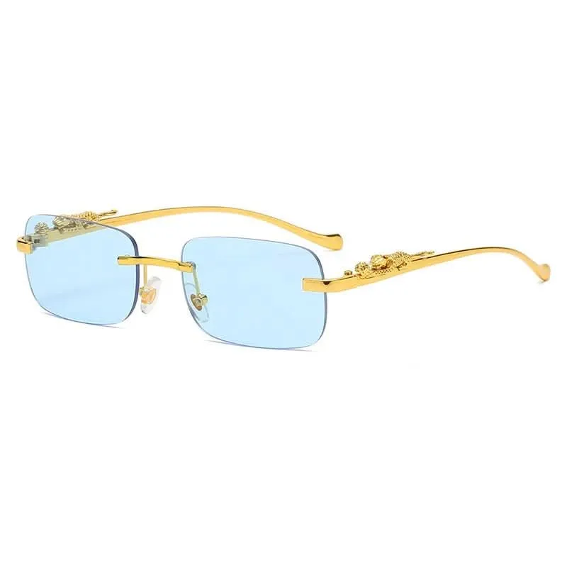 Skanto | Randlose Sonnenbrille mit Leopardenkopf-Design und UV400-Schutz