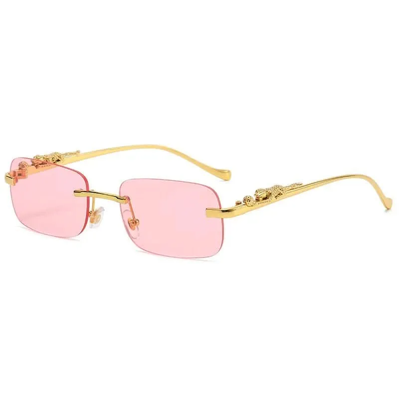 Skanto | Randlose Sonnenbrille mit Leopardenkopf-Design und UV400-Schutz