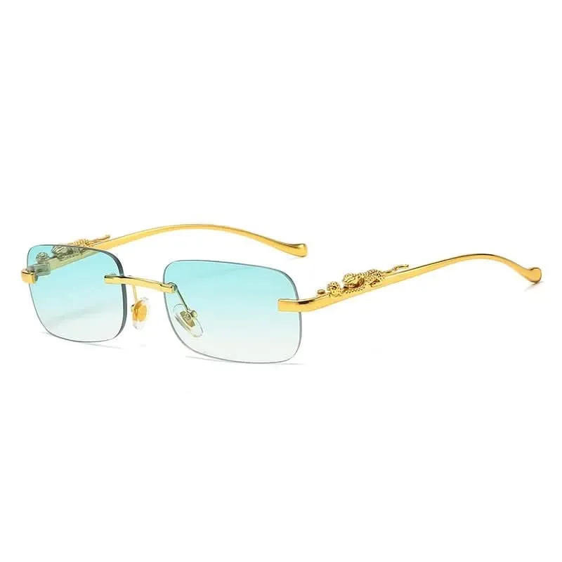 Skanto | Randlose Sonnenbrille mit Leopardenkopf-Design und UV400-Schutz