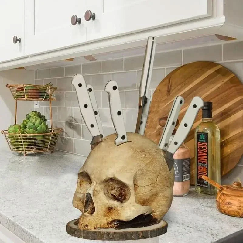 Skanto | Gotischer Totenkopf-Messerhalter Küchen-Dekoständer