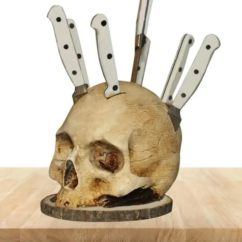 Skanto | Gotischer Totenkopf-Messerhalter Küchen-Dekoständer
