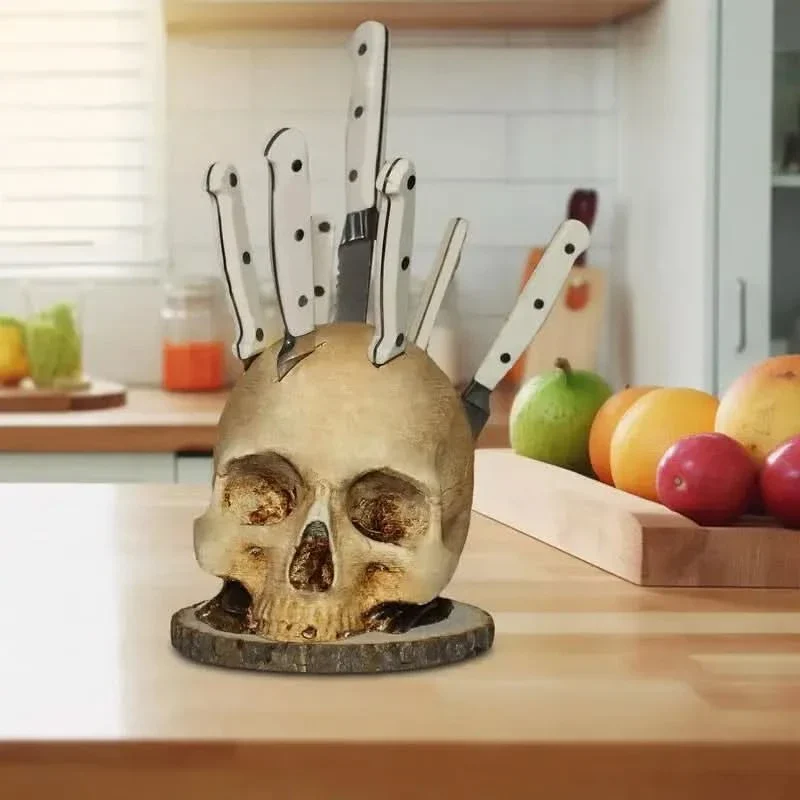 Skanto | Gotischer Totenkopf-Messerhalter Küchen-Dekoständer
