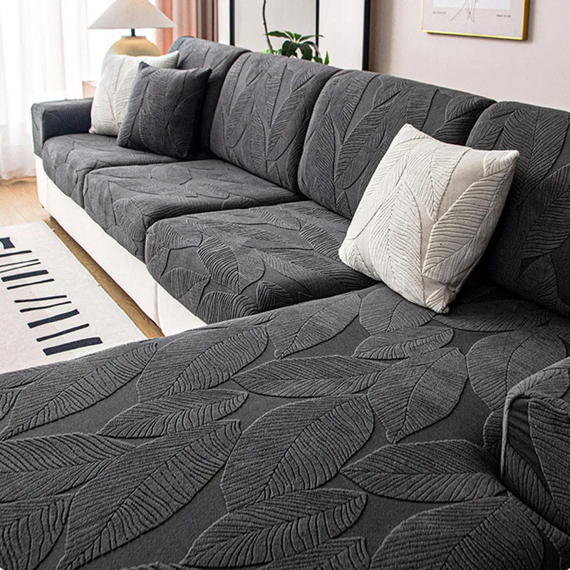 Skanto | Moderner Blatt-Jacquard wasserdichter, kratzfester Stretch-Sofabezug mit voller Abdeckung