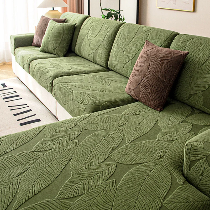 Skanto | Moderner Blatt-Jacquard wasserdichter, kratzfester Stretch-Sofabezug mit voller Abdeckung