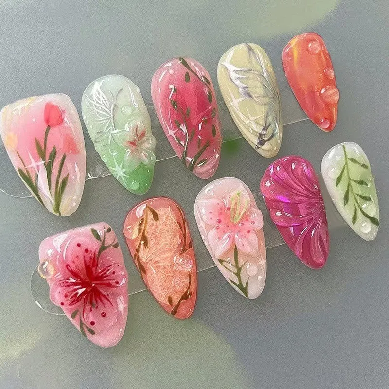 Künstlerisches Floral Design Nagelset Karnz