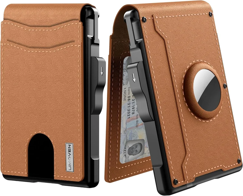 Skanto | ✨AirTag Geldbörse für Herren - mit Pop-Up Aluminium-Etui, Geldklammer, schlankem Lederkartenhalter, RFID-Blockierung, Bifold Minimalist Wallet