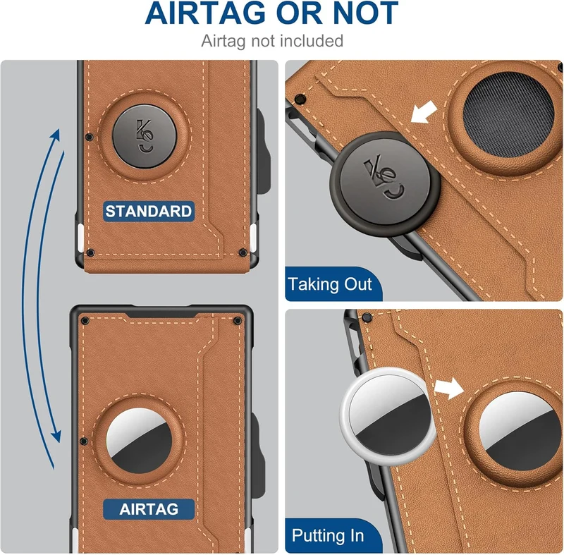 Skanto | ✨AirTag Geldbörse für Herren - mit Pop-Up Aluminium-Etui, Geldklammer, schlankem Lederkartenhalter, RFID-Blockierung, Bifold Minimalist Wallet