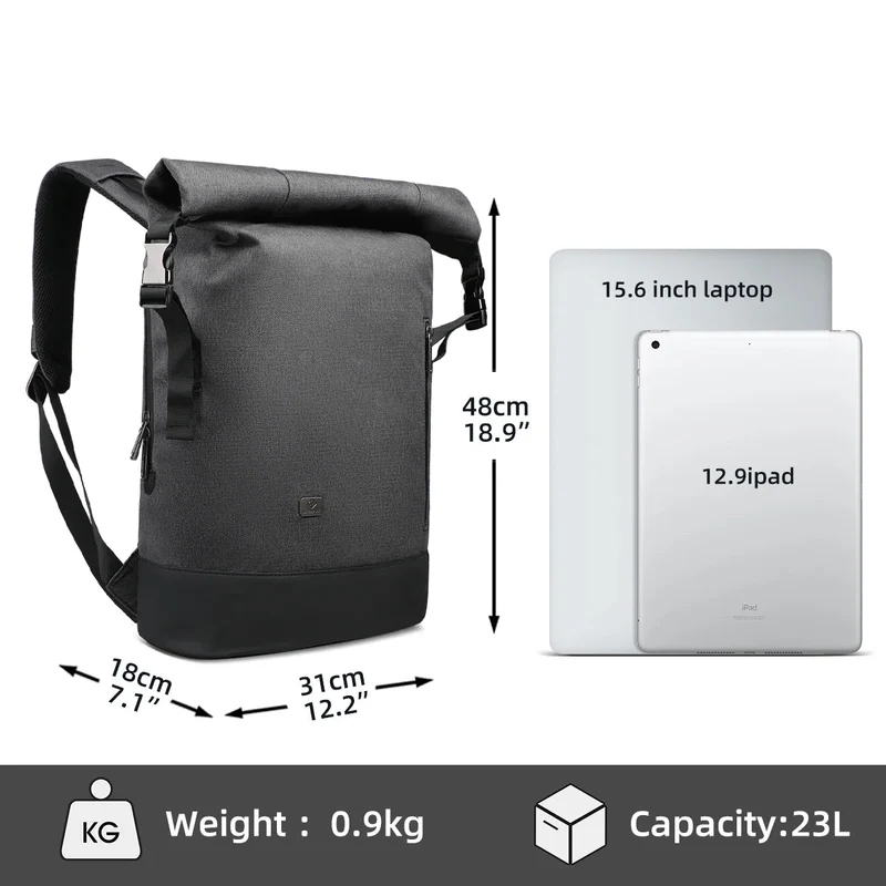 Skanto | URBANTRAIL Rolltop Rucksack – Erweiterbarer und wasserdichter Reiserucksack mit USB-Anschluss und Laptopfach