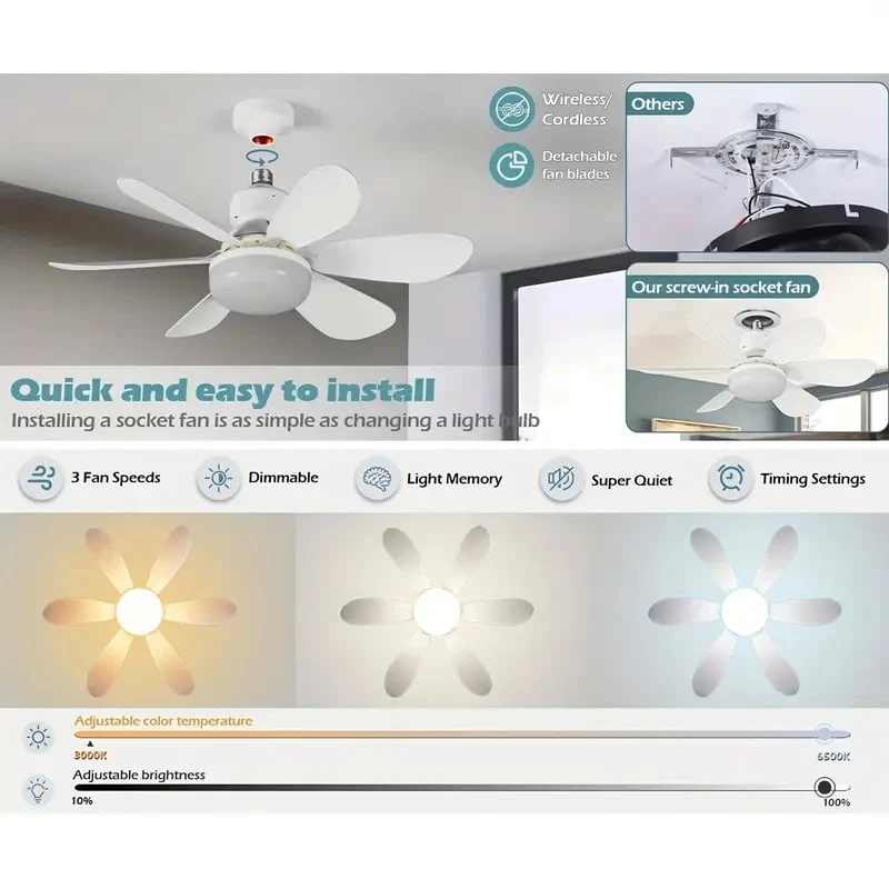 Skanto | 2-in-1 TRAGBARER DECKENVENTILATOR & LICHT mit Fernbedienung