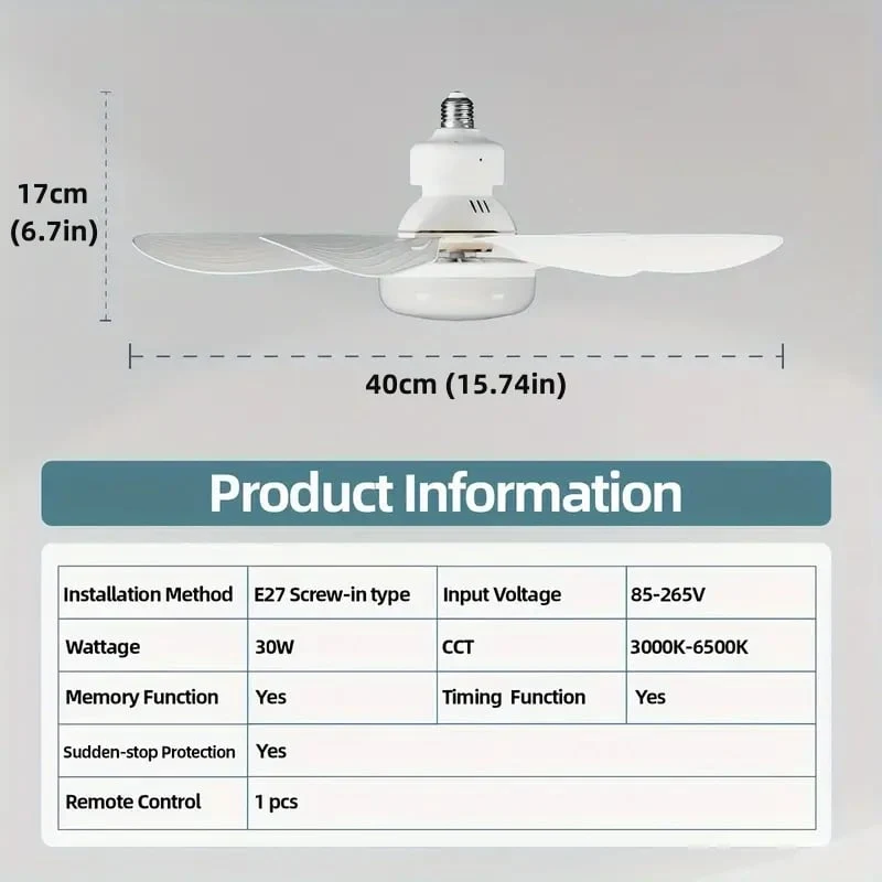 Skanto | 2-in-1 TRAGBARER DECKENVENTILATOR & LICHT mit Fernbedienung