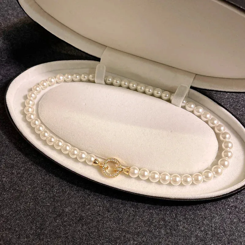 Skanto | Perlen-Diamant-Akzent-Kreisanhänger-Armband und Halskette