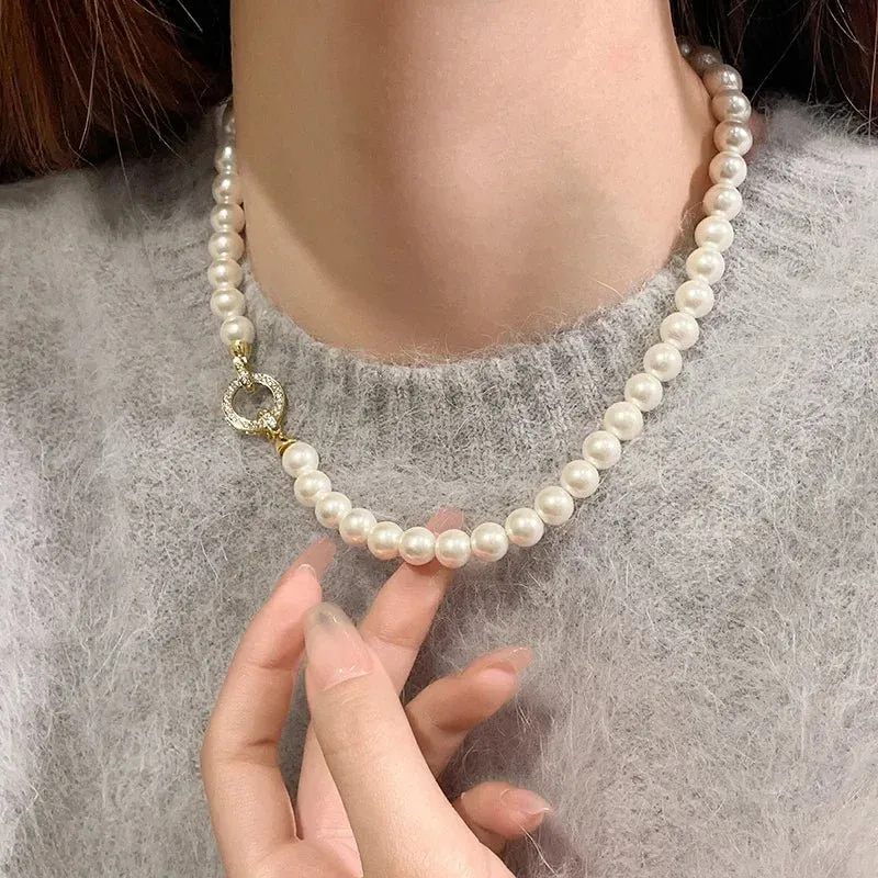 Skanto | Perlen-Diamant-Akzent-Kreisanhänger-Armband und Halskette