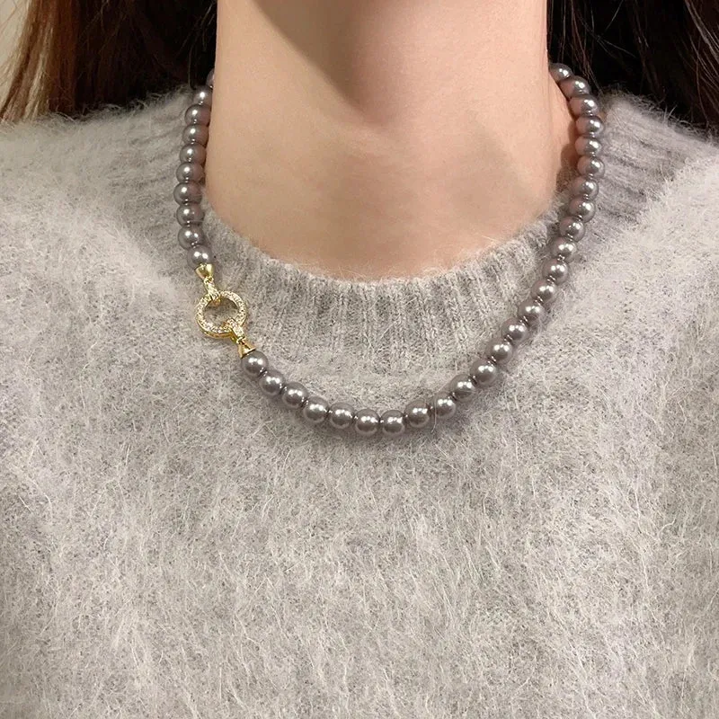 Skanto | Perlen-Diamant-Akzent-Kreisanhänger-Armband und Halskette