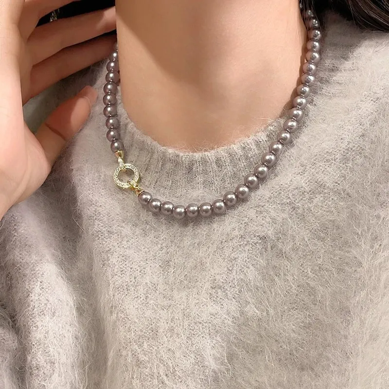Skanto | Perlen-Diamant-Akzent-Kreisanhänger-Armband und Halskette