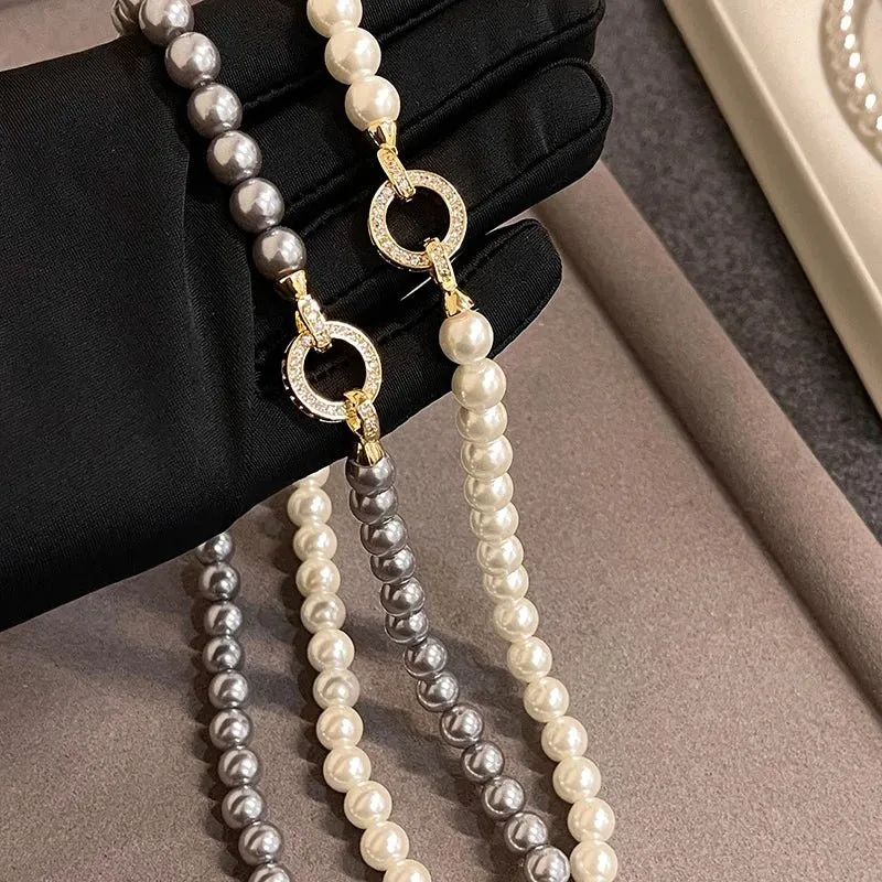 Skanto | Perlen-Diamant-Akzent-Kreisanhänger-Armband und Halskette