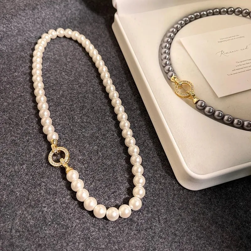 Skanto | Perlen-Diamant-Akzent-Kreisanhänger-Armband und Halskette