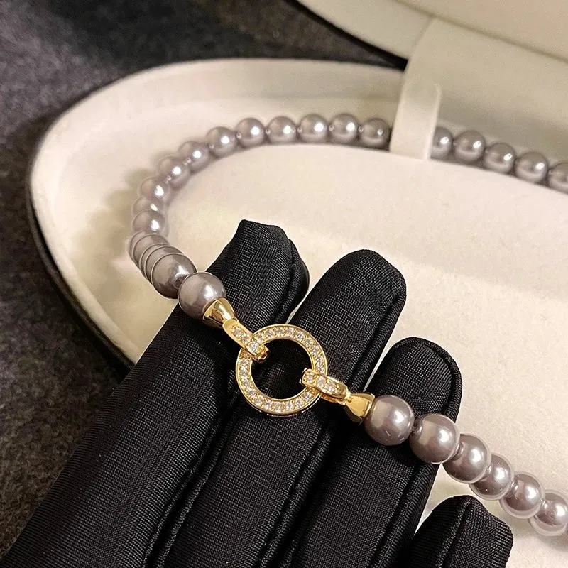 Skanto | Perlen-Diamant-Akzent-Kreisanhänger-Armband und Halskette