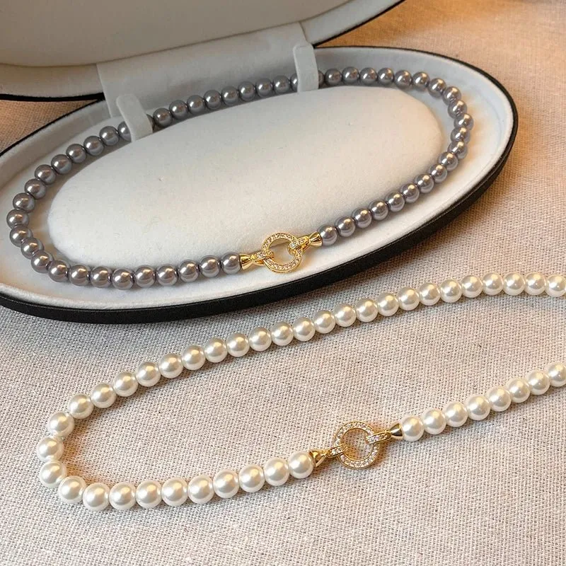 Skanto | Perlen-Diamant-Akzent-Kreisanhänger-Armband und Halskette