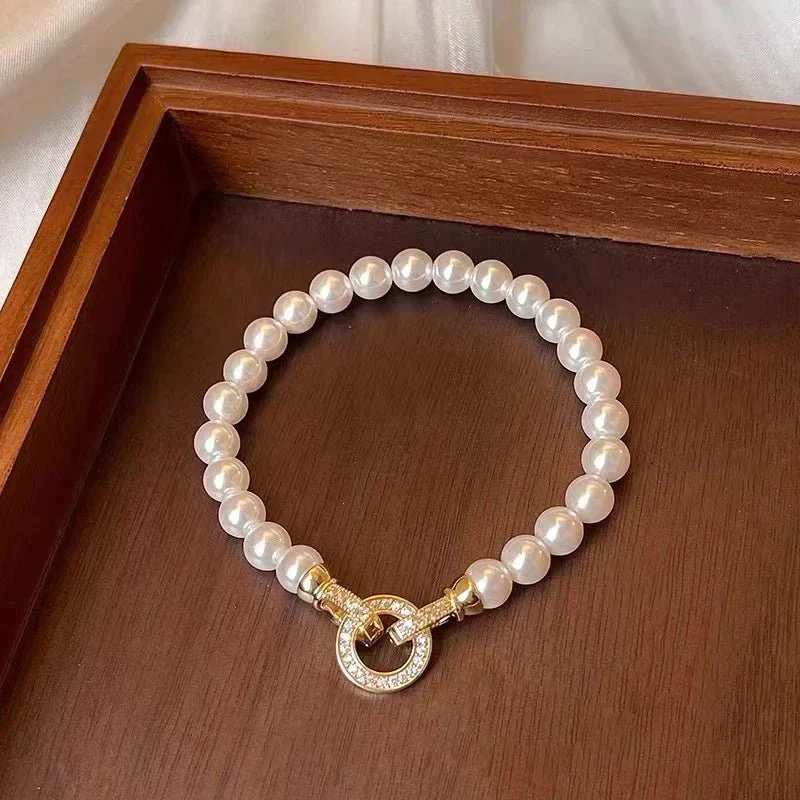 Skanto | Perlen-Diamant-Akzent-Kreisanhänger-Armband und Halskette