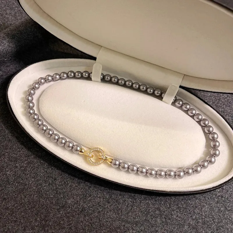 Skanto | Perlen-Diamant-Akzent-Kreisanhänger-Armband und Halskette