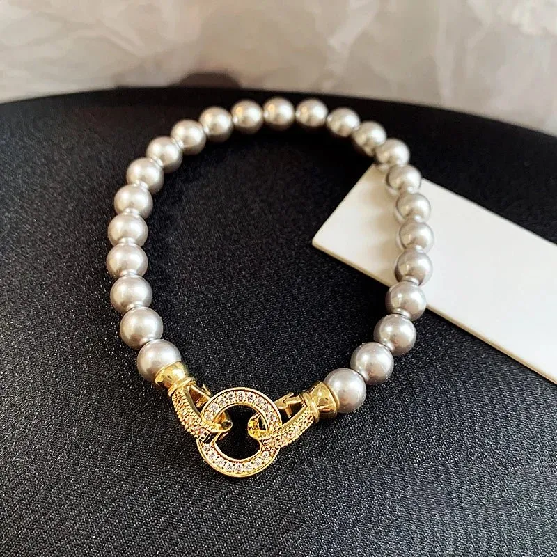 Skanto | Perlen-Diamant-Akzent-Kreisanhänger-Armband und Halskette