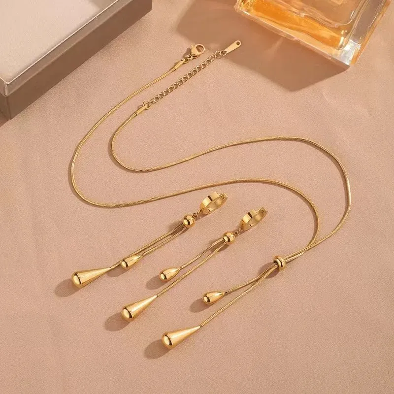 Skanto | Verstellbare Lariat-Halskette und Ohrringe mit Zugverschluss