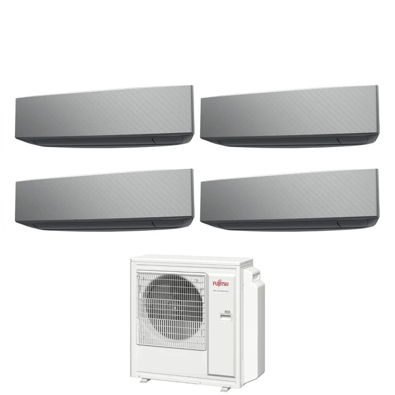 Climatiseur quadri-split inverter Fujitsu série KE SILVER 7+9+12+14 avec AOYG30KBTA4 R-32 Wi-Fi en option 7000+9000+12000+14000 BTU couleur argent