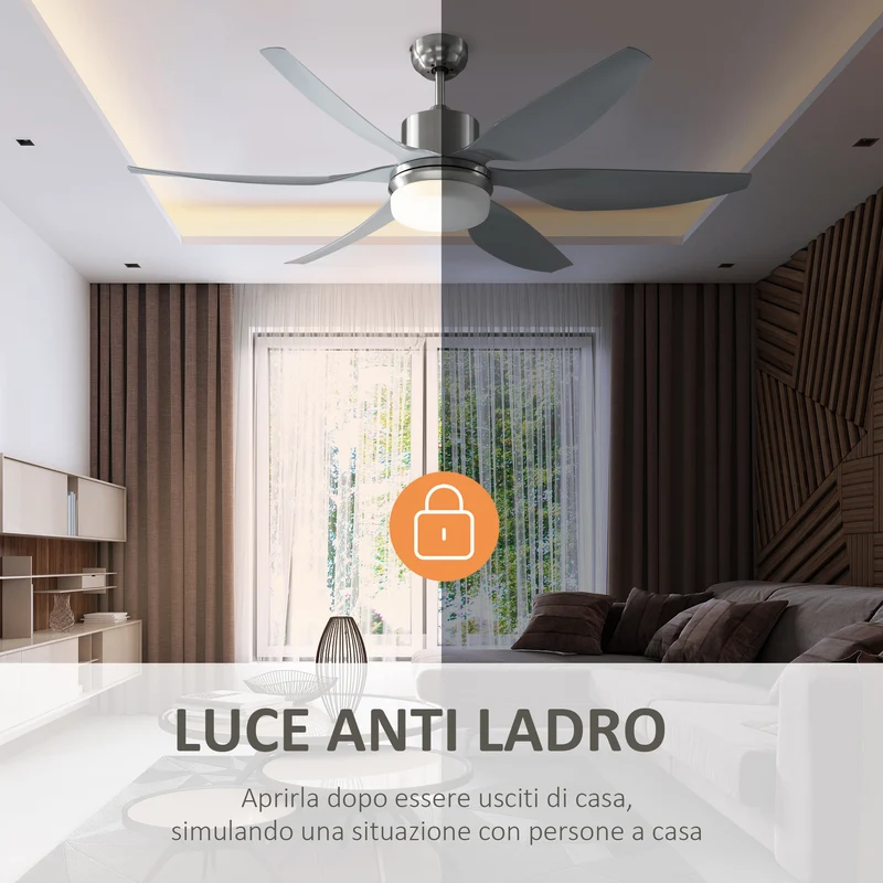 Easycomfort Ventilatore da Soffitto con Luce LED e Telecomando Incluso, 6 Velocità, Silenzioso e Reversibile, ?132x43cm