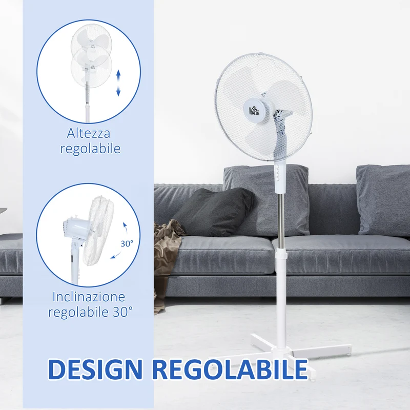 Easycomfort Ventilatore a Piantana a 3 Velocità con Inclinazione a 80°, 60x60x90-120cm