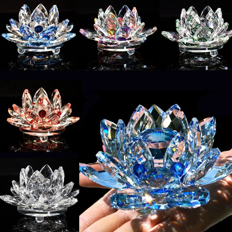 Skanto | 80mm Quarzkristall Lotusblume Handwerk Glas Feng Shui Ornamente Heilkristalle Home Party Wicca Dekoration Yoga Geschenke Souvenir