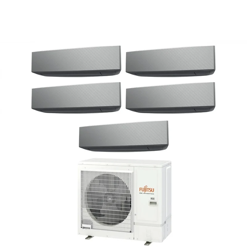 Climatiseur penta-split inverter Fujitsu série KE SILVER 9+9+9+9+14 avec AOYG36KBTA5 R-32 Wi-Fi en option 9000+9000+9000+9000+14000 Couleur argent