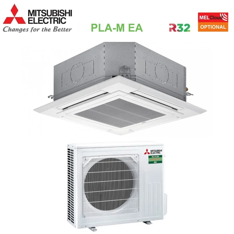 Climatiseur cassette 4 voies Mitsubishi Electric 90x90 18 000 BTU PLA-M50EA + SUZ-M50VA R-32, Wi-Fi en option, grille incluse