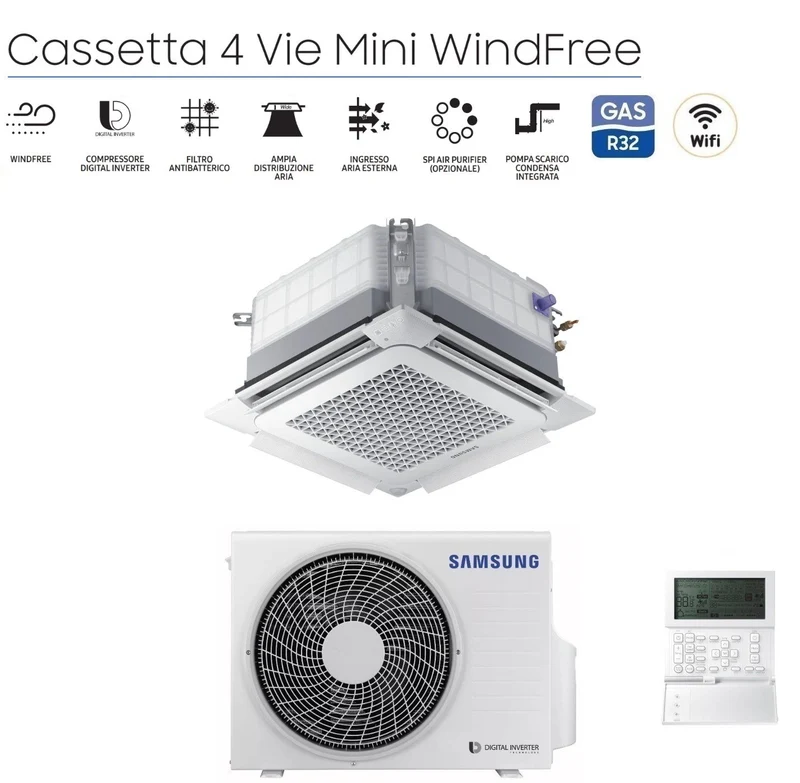 Climatiseur Samsung MINI WINDFREE 12 000 BTU AC035RNNDKG R-32 à cassette Inverter 4 voies avec panneau de commande et commande filaire