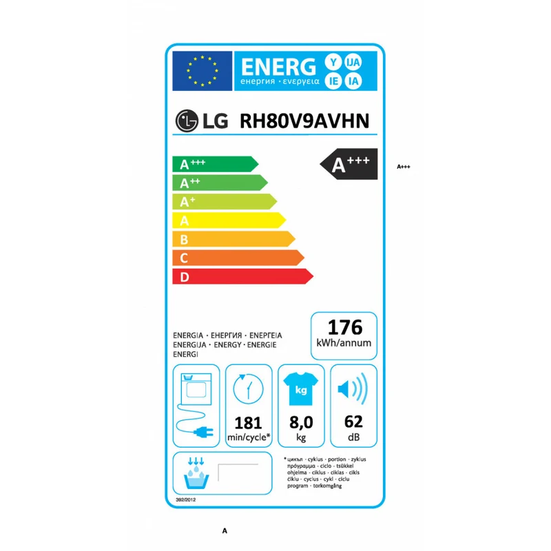 Asciugatrice Smart 8 Kg LG RH80V9AVHN Heat Pump Eco Hybrid Classe A+++