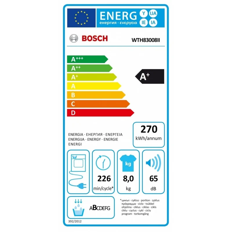 Sèche-linge à condensation Bosch 8 Kg à chargement frontal Serie 4 EasyClean WTH83008II Classe A+