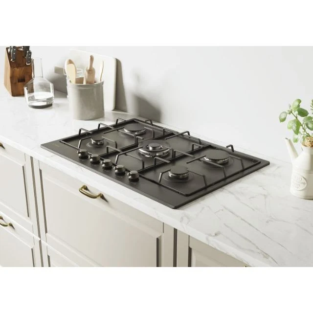 Plaque de cuisson à gaz Candy CHW74WGTGH 5 brûleurs 75 cm, vitrocéramique noire (L x P) 74 x 51 cm, collection classique avec brûleur double couronne