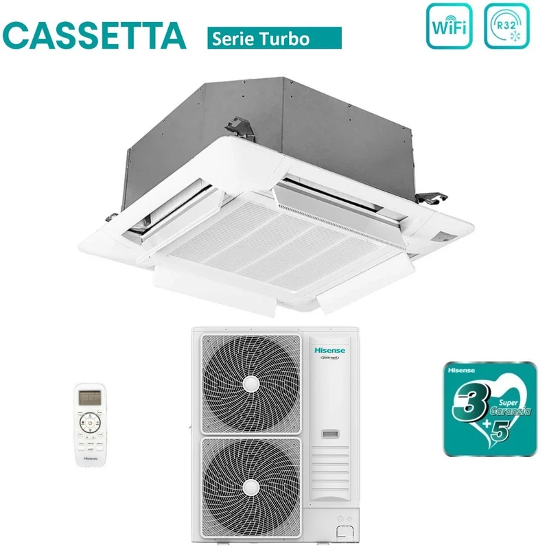 Climatiseur cassette Hisense Turbo 48 000 BTU AUC140UR4RKC8 R-32 avec Wi-Fi et télécommande en option inclus