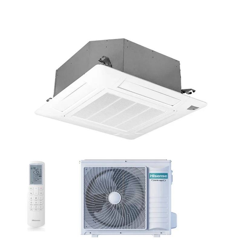 Climatiseur cassette Hisense Inverter série SUPER 36 000 BTU AUC105UR4RKC8 + AUW105U4RK7 R-32 Wi-Fi en option Classe énergétique A++/A+ avec télécommande et panneau de commande inclus