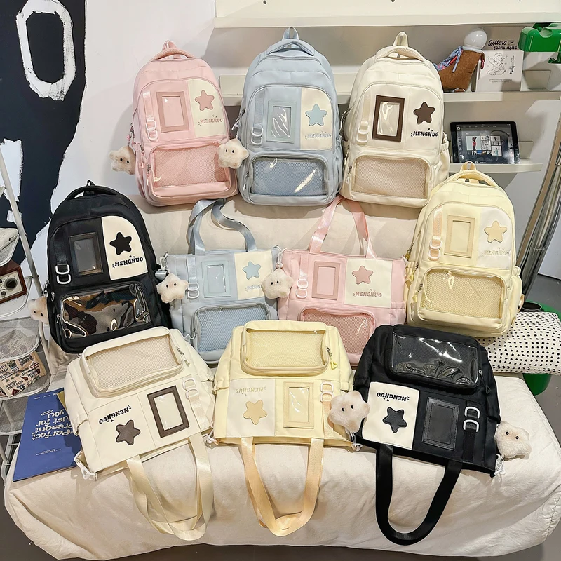 Strukturierter Casual-Rucksack mit transparentem Fach Karnz