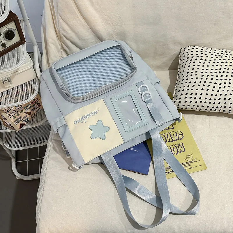Strukturierter Casual-Rucksack mit transparentem Fach Karnz