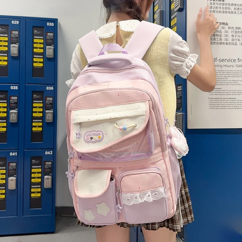 Multi-Pocket-Casual-Rucksack mit transparentem Fenster Karnz