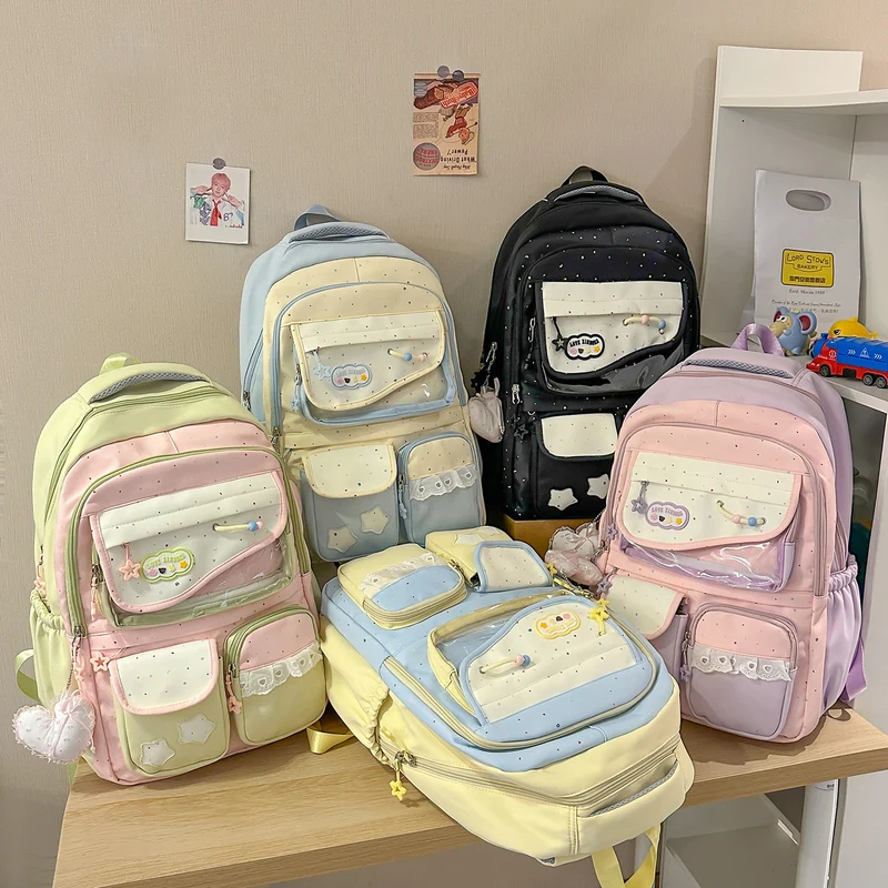 Multi-Pocket-Casual-Rucksack mit transparentem Fenster Karnz