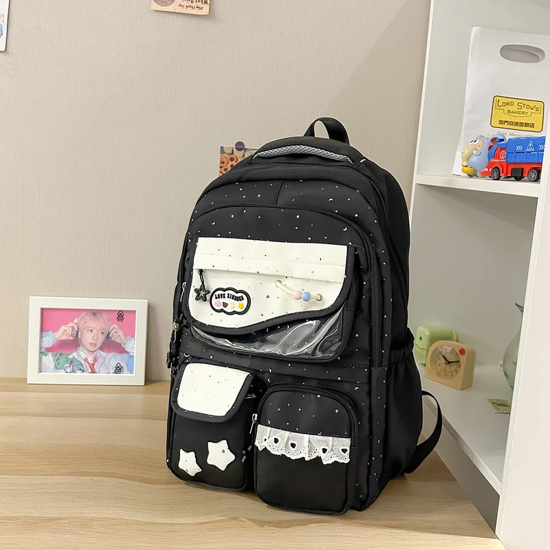 Multi-Pocket-Casual-Rucksack mit transparentem Fenster Karnz