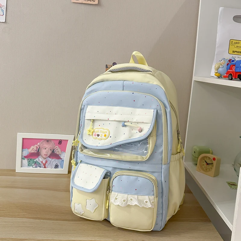 Multi-Pocket-Casual-Rucksack mit transparentem Fenster Karnz