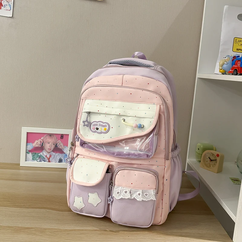 Multi-Pocket-Casual-Rucksack mit transparentem Fenster Karnz