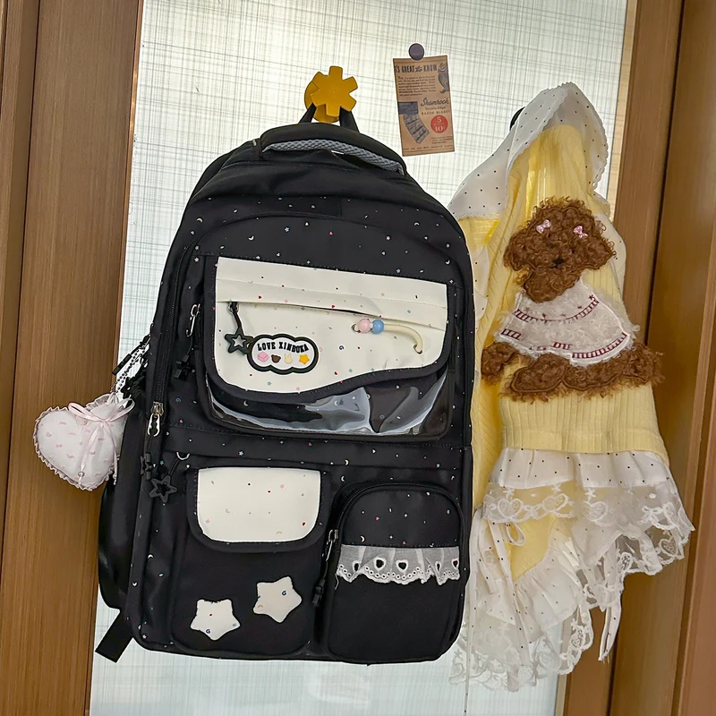 Multi-Pocket-Casual-Rucksack mit transparentem Fenster Karnz