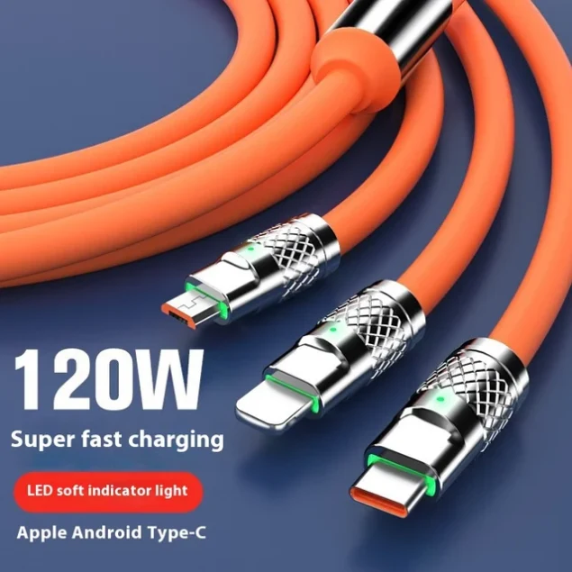 3-in-1 120W 6A Fast Charging Cable (Zinc Alloy Multi-Connector)